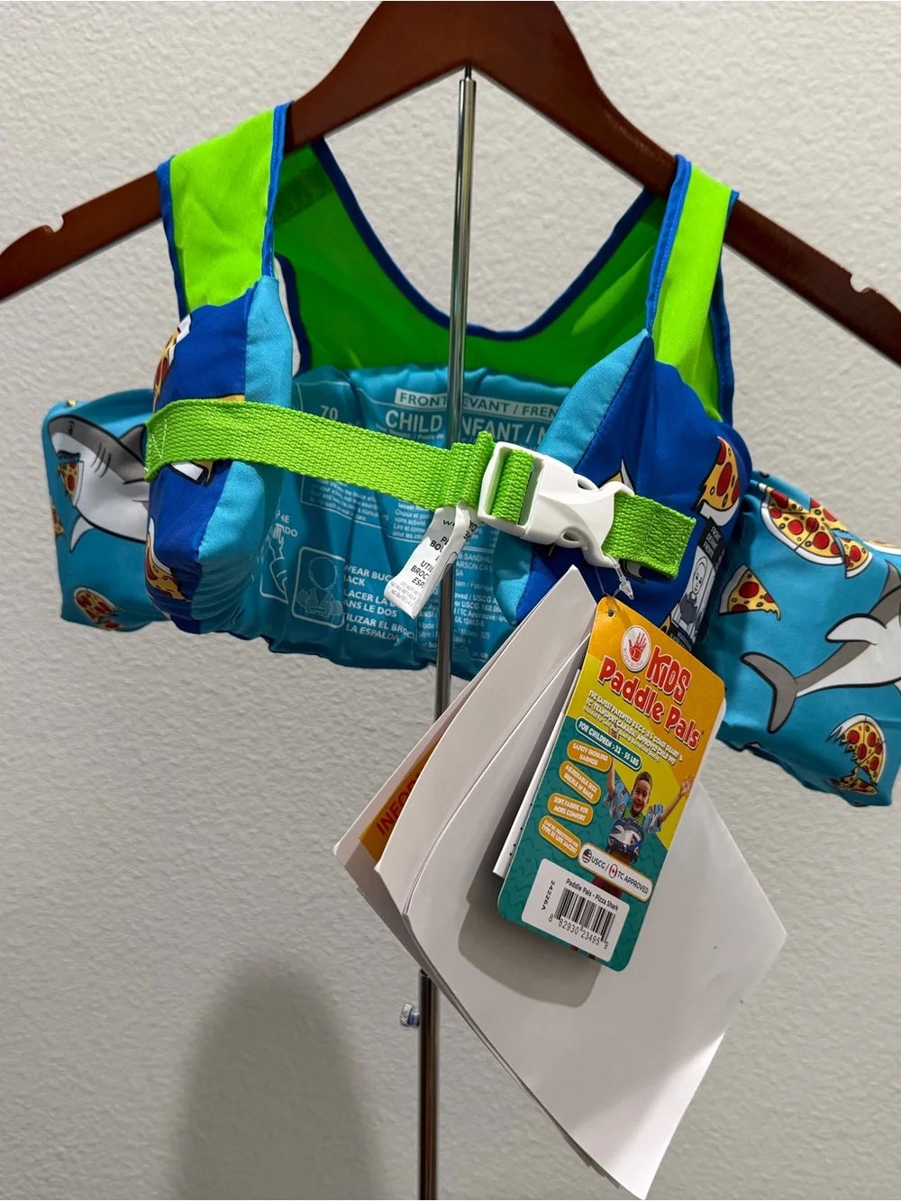 Kids Shark Pizza Arm Float Swim Vest - Blue & Green